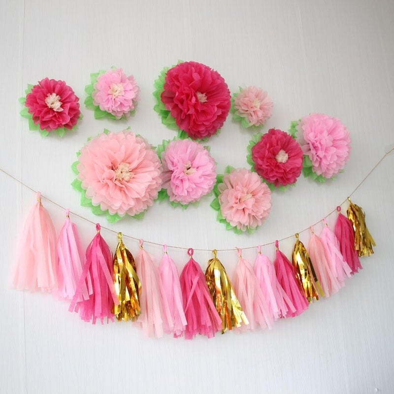 Mybbshower Pink Paper Flower Wedding Centerpiece Birthday Party Backdrop Nursery Room Wall Home Decoration Pack of 9 - Image 4